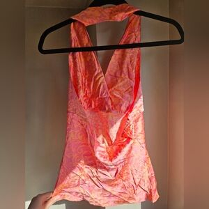 Express Vintage Silk Pink and Orange Floral Halter Top - Size S